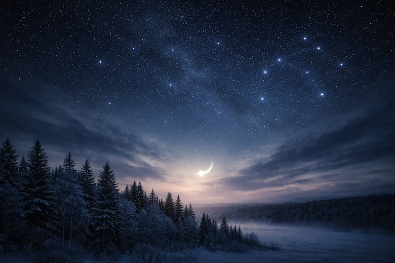 Frostig natt över en frusen sjö